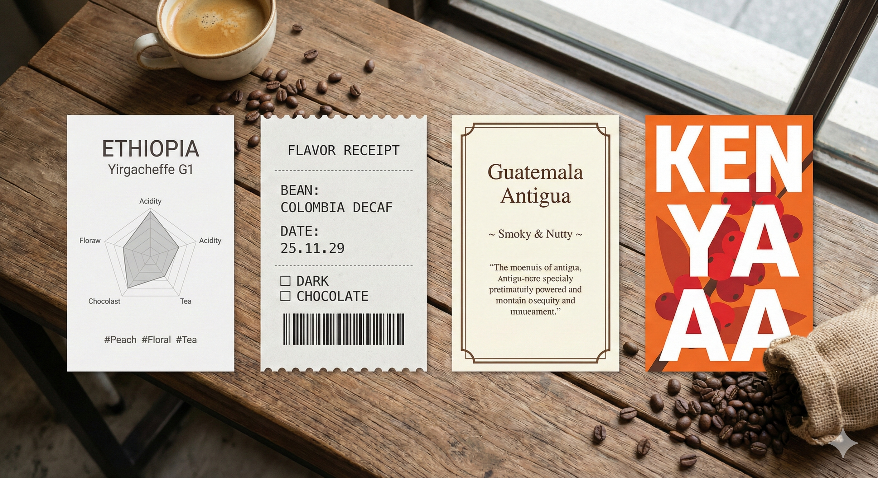 FlavorNote card mockups showcasing different layouts